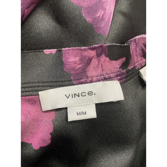 Vince 'Begonia' Black Floral Silk Banded Long Sleeve Collar Shirt Size M - Picture 4 of 5